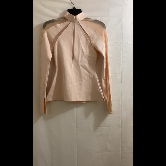 FREE PEOPLE Monarch' Mock Neck Mesh Inset Long Sleeve Blouse Ballet Top, Zipper - Picture 5 of 12